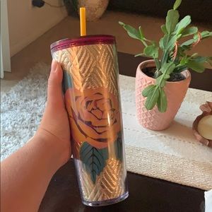 Fall 2020 quilted rose venti tumbler foil gold